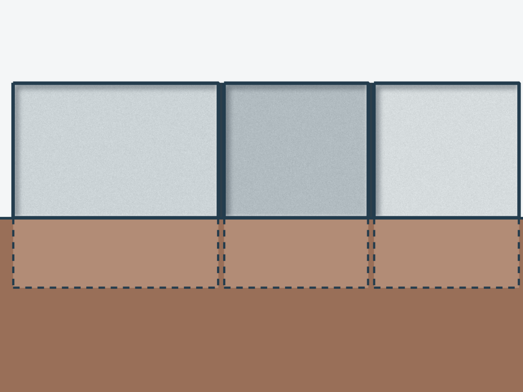 Illustration av blockstensmur med en tredjedel under mark